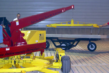 Shown here is the telescoping arm of the Doeden Slat Replacer. Hands on training is provided to ensure the safety and efficiency of operators who purchase a Doeden Slat Replacement System.